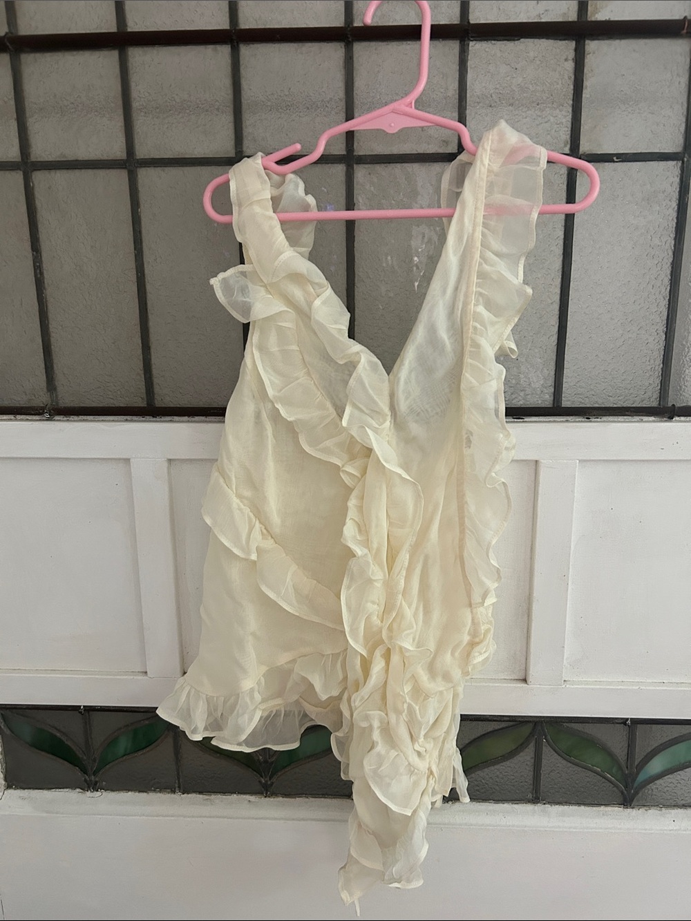 Free People Cream Ruffled Sleeveless Chiffon Top